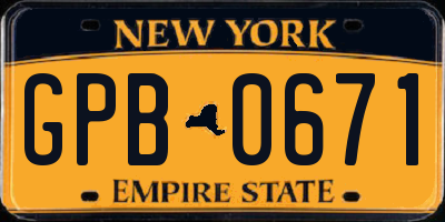 NY license plate GPB0671