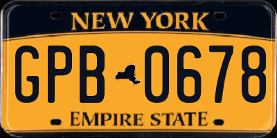 NY license plate GPB0678