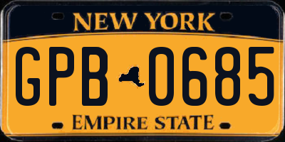 NY license plate GPB0685