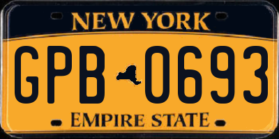 NY license plate GPB0693