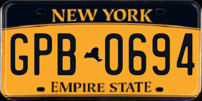 NY license plate GPB0694