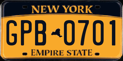 NY license plate GPB0701
