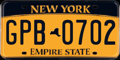 NY license plate GPB0702