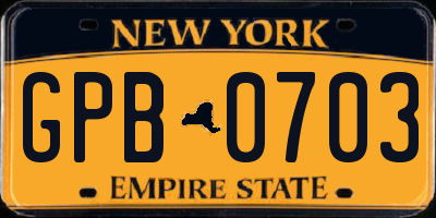NY license plate GPB0703