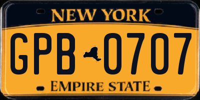 NY license plate GPB0707