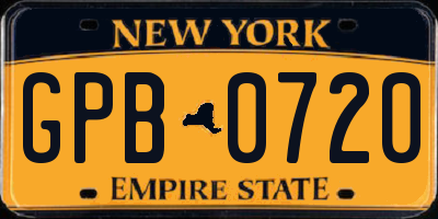 NY license plate GPB0720