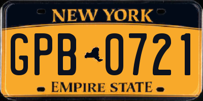 NY license plate GPB0721