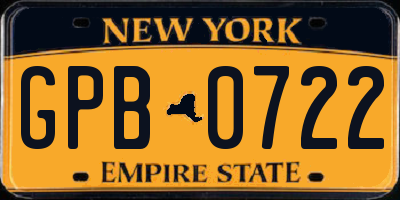 NY license plate GPB0722