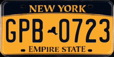 NY license plate GPB0723