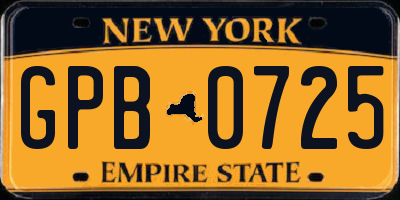 NY license plate GPB0725