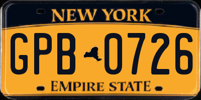 NY license plate GPB0726