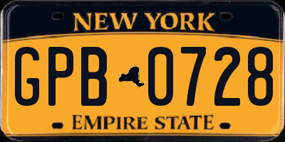 NY license plate GPB0728