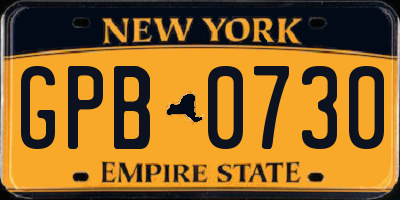 NY license plate GPB0730