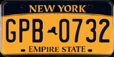 NY license plate GPB0732