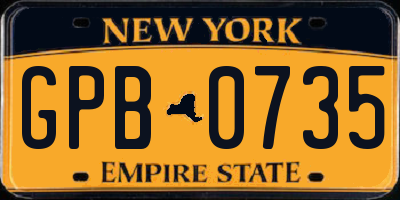 NY license plate GPB0735