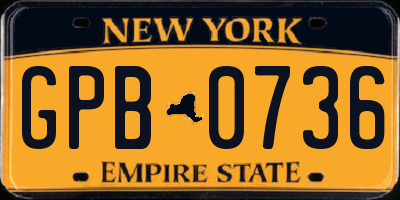 NY license plate GPB0736