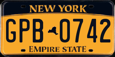 NY license plate GPB0742