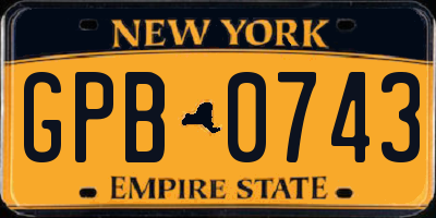 NY license plate GPB0743