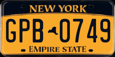 NY license plate GPB0749