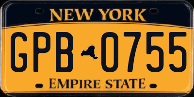 NY license plate GPB0755