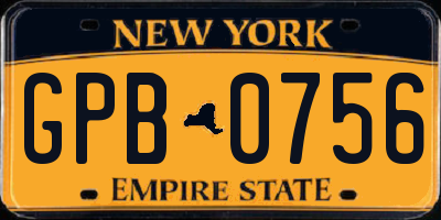 NY license plate GPB0756