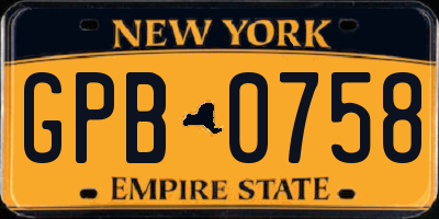 NY license plate GPB0758