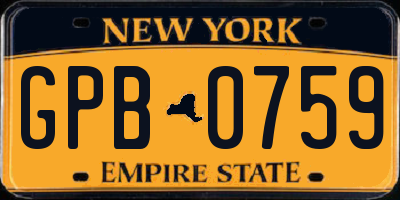NY license plate GPB0759