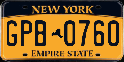 NY license plate GPB0760