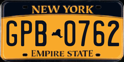 NY license plate GPB0762