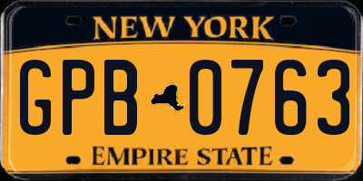 NY license plate GPB0763