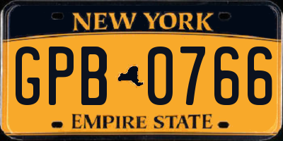 NY license plate GPB0766