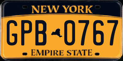 NY license plate GPB0767