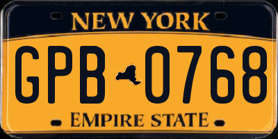 NY license plate GPB0768