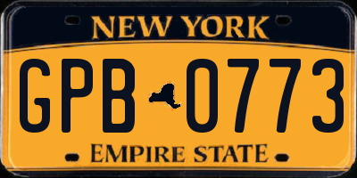 NY license plate GPB0773