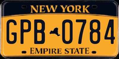 NY license plate GPB0784