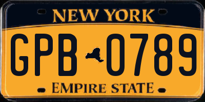 NY license plate GPB0789