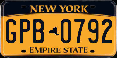 NY license plate GPB0792