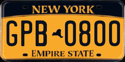 NY license plate GPB0800