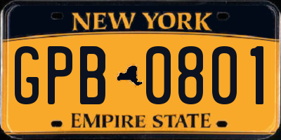 NY license plate GPB0801
