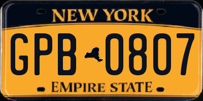 NY license plate GPB0807