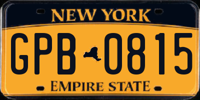 NY license plate GPB0815
