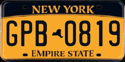 NY license plate GPB0819