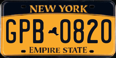 NY license plate GPB0820