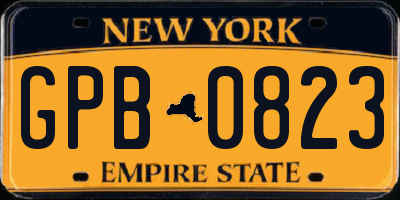 NY license plate GPB0823