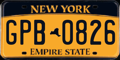 NY license plate GPB0826