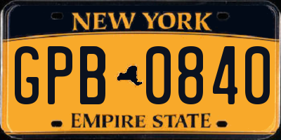 NY license plate GPB0840