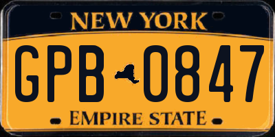 NY license plate GPB0847