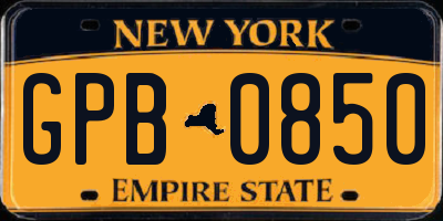 NY license plate GPB0850