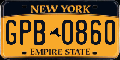 NY license plate GPB0860