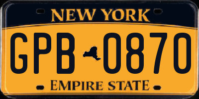 NY license plate GPB0870